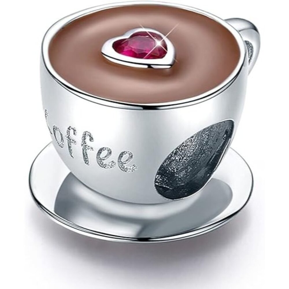 Coffee Cup Fun 925 Sterling Silver Charms for Bracelets